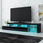 240cm TV Stand Cabinet LED Entertainment Unit High Gloss Wooden 3 Drawers Black