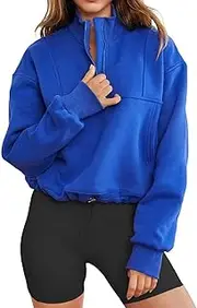 [INFITTY] Womens 1/4 Zip Pullover Long Sleeve Cropped Sweatshirt V Neck Top Fall Clothes With Kangaroo Pockets