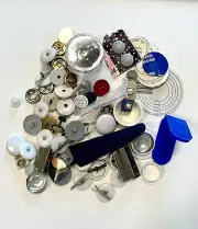 Junk Drawer Lot Of Vintage Hook N Loop Metal Fasteners Self Cover Buttons Etc