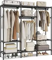 SONGMICS Clothes Rack, Portable Closet, Heavy-Duty Wardrobe Closet Organizer with Hanging Rails and Shelves, 74.8 Inches Tall, Total Load 330 lb, Easy Assembly, for Bedroom, Ink Black URDR211B01