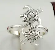 UNIQUE .925 STERLING SILVER 2 TURTLE RING size 7 TURTLES style# r1962