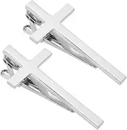 [WEBEEDY] 2 Pcs Silver Cross Tie Clips Neck Tie Pins for Men, Easter Wedding Tie Clips Skinny Tie Clip Tie Bar for Suit Shirt Accessories Groom Anniversary Business Meeting Wedding Gift, 6x2.8cm