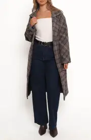 Petal & Pup Torie Belted Plaid Coat in Grey Check at Nordstrom, Size Large