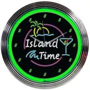 Island Time Neon Clock Gameroom Basement Mancave Garage Bar Wall Art Decor