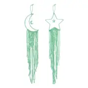 2 Pcs Star Moon Dreamcatcher Handmade, Macrame Wall Hanging(Light Green)