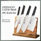 5Pcs Knife Set Chef Cleaver Nakiri Utility Stainless Steel Wood Handle Slicing L
