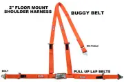 THREE POINT SEAT BELT RACE HARNESS 2" LATCH & LINK PULL UP FLOOR MOUNT ORANGE