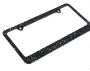 Bling 7 Rows Black Crystal License Plate Frame Plus Free Cap + Screw