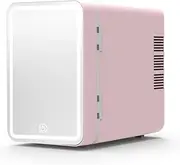Skincare Beauty Fridge With Dimmable LED Mirror, 4 L Makeup Mini Refrigerator for Bedroom,Cosmetics, SkinCare, Cooler & Warmer,for Car, Office and Food (Pink)