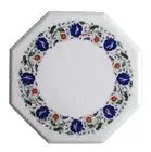 18" Octagon Marble Kitchen Side Table Lapis Lazuli Stone Inlay Coffee Table Deco