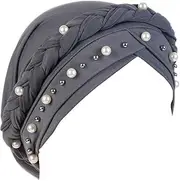 [Generic] Women Beading Pearl Braid Hat Head Scarf Beanies Bandana Headwrap Cap
