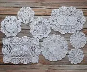 8 Hand Crochet White Lace Doilies Lot for Tables Coasters Dresser Runners