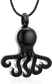 BIAIHQIE Cremation Jewelry Octopus Shape Pendant Memorial Urn Necklace for Ashes Stainless Steel Engraved Souvenir-Black