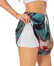 [FSCEV] Fish and Octopus Women's Athletic Shorts Summer Daily Leisure Loose Drawstring with Liner