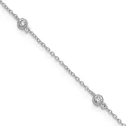 [JewelryWeb] 925 Sterling Silver Rhodium Plated Bezel CZ Cubic Zirconia Simulated Diamond With 2inch Ext Anklet Measures 3.6mm Wide Jewelry Gifts for Women - 23 Centimeters