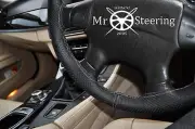 FOR MITSUBISHI SHOGUN 06+ PERFORATED LEATHER STEERING WHEEL COVER GREY DOUBLE ST (for: Mitsubishi)