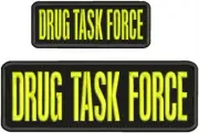 DRUG TASK FORCE EMBROIDERY PATCH 3X9 AND 2X5.5 HOOK ON BACK BLACK/YELLOW