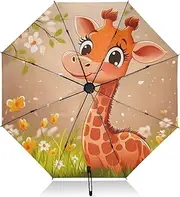 [PDZRMY] Giraffe Forest Cute UV Protection Travel Umbrella Compact for Rain and Sun - Auto Open and Close UPF 50+ Windproof Portable 46” Sun Umbrella for Women and Men