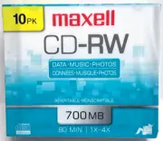 Maxell CD-RW Recordable Discs 700MB 80min 4x 10 Pack Slim Jewel Cases