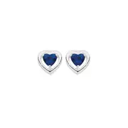 Silver Blue Glass Heart & Polish Frame Studs in Blue