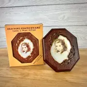 Vintage Old Time Photo Frame 3.5" x 2.7" Wood brass Cutout