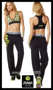 Zumba 2Pc.SET! Gotta' Jam Feel the Music Hip Hop Jersey Pants + V Bra Top RARE!