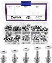 Swpeet 60 Pack 304 Stainless Steel M6 x 10/12/16/18/20mm Phillips Head Motorcycle Battery Terminal Bolts and Nuts with Square Nuts Assortment Kit, ATV Battery Bolt Motorcycle Battery Terminal Screws