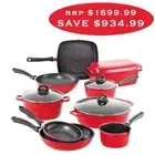 BACCARAT STONE NON STICK 10 PIECE COOKWARE SET - RED