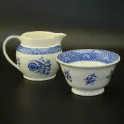 Vintage Wesley Wedgwood Cream & Open Sugar Replica 1761 Blue Calico