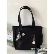 Plain Multi-Pocket Tote Bag With Knotted Charm - Black - One Size
