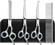 Dog Grooming Scissors for Dogs with Safety Round Tips, 5 in 1 Dog Scissors for Grooming, Professional Curved Pet Grooming Shears Set for Dogs and Cats