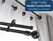 BUDGET FRIENDLY 16/19mm DOUBLE Curtain Rod , Extendable 90cm-300cm