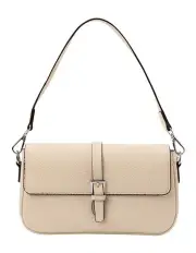 [Mocha] Julia Leather Crossbody Buckle Bag in Cream