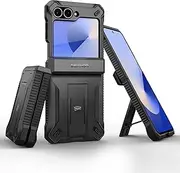 [Dexnor] for Samsung Galaxy Z Flip 6 Case with Stand & Hinge Protection & Front Screen Protector, Dual-Layer Rugged Bumper Case Shockproof Full-Body Protective Cover for Galaxy Z Flip 6 - Black