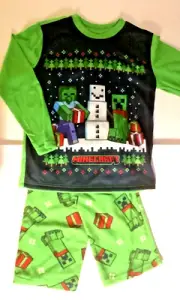 MINECRAFT Christmas Flannel PJs Pajamas Sizes 6/7 8 CREEPER ZOMBIE