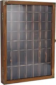 usego Shot Glass Display Case with Door 49 Slots Rustic Shot Glasses Storage Case Wall Mounted Shot Glass Shelf Holder Wooden Shadow Box with Hinged Acrylic Door,Brown