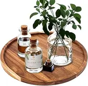 DelSol Decorative Round Wooden Tray, Acacia Wood Serving Tray for Farmhouse Kitchen Dining Room Table,Small Candle Holder for Coffee Table Home Deco