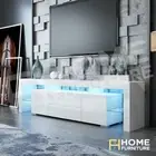 200cm High Gloss TV Stand Cabinet Entertainment Unit Storage with LED White New