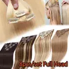Clip in Human Hair Extensions Full Head 100% Real Remy Hair Hairpiece Thick Weft