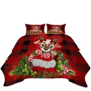 Christmas Plaid Cutie Reindeer Coverlet