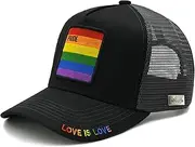 [Wodeal] Unisex Pride Trucker Hat, LGBT Rainbow Stripes Embroidered Baseball Cap, Adjustable Snapback Mesh Hat for Men Women