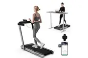 Costway 3-in-1 Folding Treadmill w/Handle Bars & Smart APP 3HP Under Desk Walking Pad Treadmill Silver