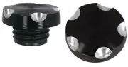 DEEP CUT BLACK SCREW IN GAS CAP SET HARLEY DYNA SOFTAIL FXR FXRS CUSTOM TOURING