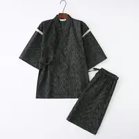 在飛比找樂天市場購物網優惠-日式和服（男） 日本男士和服棉質短袖睡衣套裝甚平浴衣日式系帶