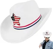 [Generic] Mens Cowboy Hat - Patriotic Flag Cowgirl 4th of July Hat - Wide Brim Classic Five-Pointed Star Costume Accessory for Party Parade Unisex