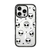 iPhone 16 Pro Impact Case MagSafe Compatible Cute White UFO Space Alien Drawing Pattern