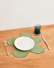 Pistachio & Mineral 100% French Flax Linen Flower Placemats (Set of Four)