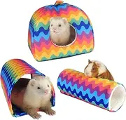Guinea Pig Hideout - 3 Pack Guinea Pig Bed Tunnel and Tube Set Washable Guinea Pig Tunnel with House Guinea Pig Accessories for Hamster Rabbit Bunny Ferret Small Animals (Rainbow)