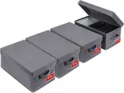 Upgrades DVD Storage Box - Stackable Organizer With Lid, 4-Pack Holder 15.75 x 8.1 x 6.1 Inches - Holds 100 DVDs - Grey