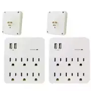 2 Pack 6 Outlet Surge Protector Electrical Outlet Power Splitter w/ 2 USB Ports